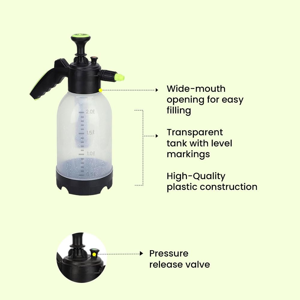 IFFCO Urban Gardens - Pressure Sprayer 2 Litre - Gardening Water Spray Pump with Lawn Sprinkler, Mister, Spray Bottle for Plants - Multipurpose Spray Bottle