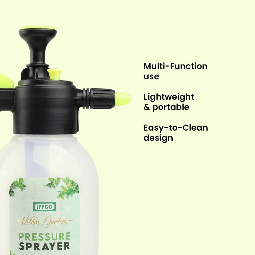 IFFCO Urban Gardens - Pressure Sprayer 2 Litre - Gardening Water Spray Pump with Lawn Sprinkler, Mister, Spray Bottle for Plants - Multipurpose Spray Bottle