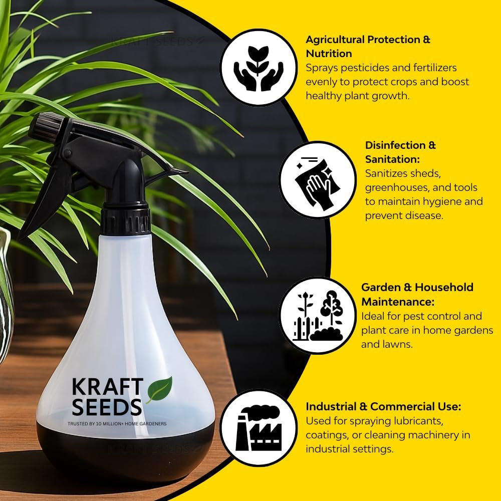 Kraft Seeds 770ml Spray Bottle for Plants, Compact Water Spray Bottle, Garden with Adjustable Nozzle, Leak-Proof Hand, Multi-Purpose use, Transparent Sprayer for Lawn Garden