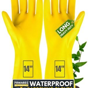 F8WARES 14 Inch Long & Thick Rubber Heavy Duty Gardening Gloves - Waterproof Hand Gloves for Garden Work - Handling Accessories Tools & Equipments for Home Garden,Dairy Farming, Beekeeping & Kitchen