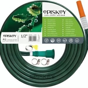 Episkey Heavy Duty 5 Meter Garden Hose | Flexible Expandable Water Pipe with Double Latex Core & Braided Outer Layer | Adjustable PVC Spray Nozzle Gun, Tap Connector & 2 Hose Clamps | Leak & Kink free
