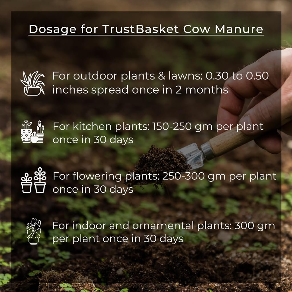 TrustBasket Cow Dung Manure 5kg | 100% Natural Organic Fertilizer for Plants | Nutrient-Rich Compost with Microbial Bio-Stimulants | Improves Plant Health, Water Retention & Soil Fertility
