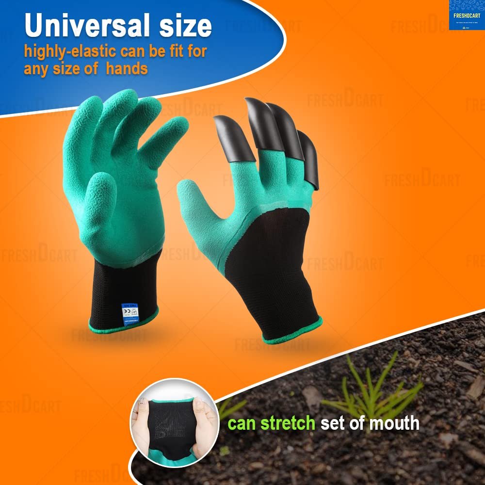 FreshDcart Gloves for Gardening Work โ Heavy Duty Washable Gardening Gloves for Home Garden Use with ABS Claws on Right Hand Fingertips for Digging (Free Size, Green, Pack of 1)