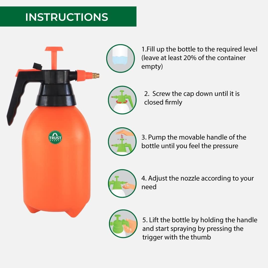 TrustBasket Pressure Sprayer (2 Liter) - Orange | Pressure Spray Bottle for Plants | Gardening Water Pump Sprayer