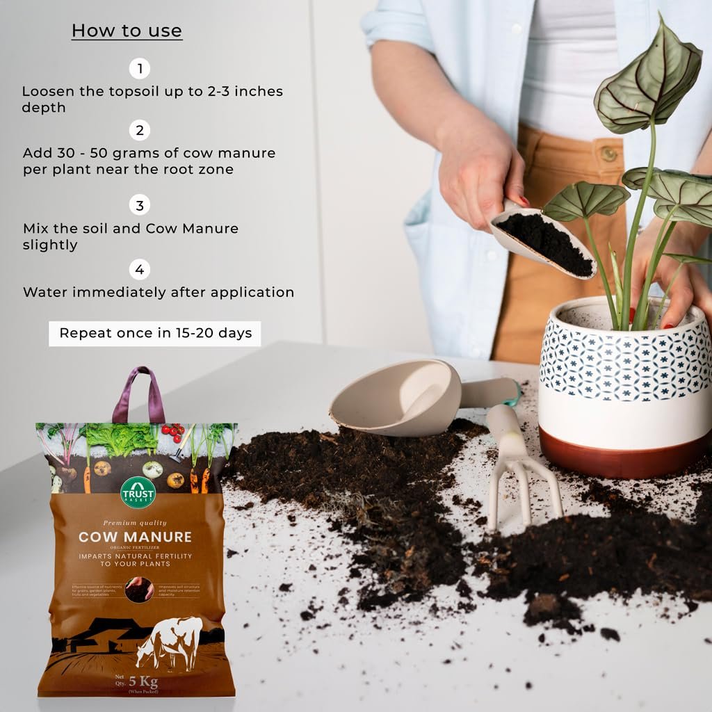 TrustBasket Cow Dung Manure 5kg | 100% Natural Organic Fertilizer for Plants | Nutrient-Rich Compost with Microbial Bio-Stimulants | Improves Plant Health, Water Retention & Soil Fertility