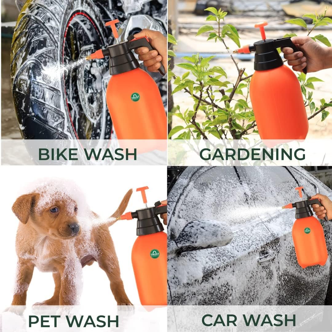 TrustBasket Pressure Sprayer (2 Liter) - Orange | Pressure Spray Bottle for Plants | Gardening Water Pump Sprayer