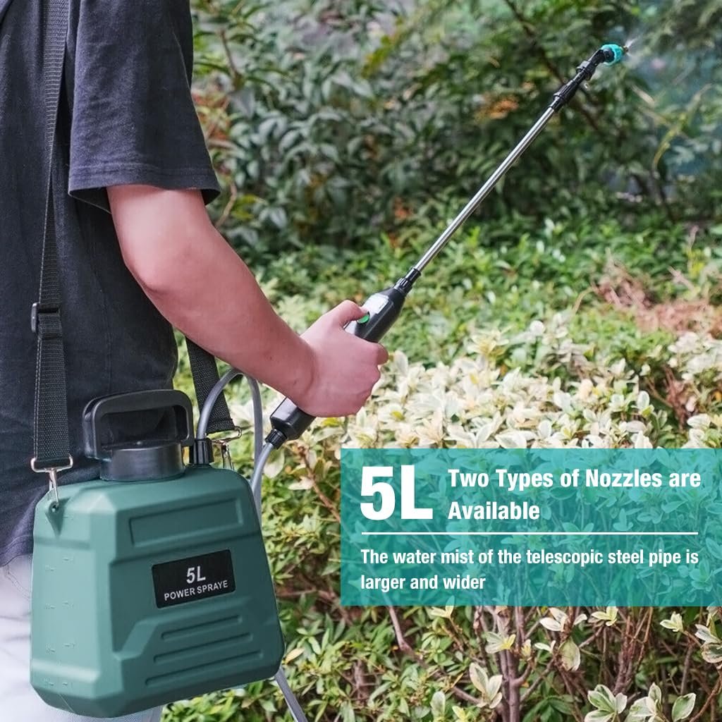 HASTHIP ® 5L Electric Sprayer, 3m Pipe Pressure Agriculture Sprayer Pump, USB Rechargeable Telescopic Spray Pump, with 2 Nozzles, USB Rechargeable for Gardening, Green
