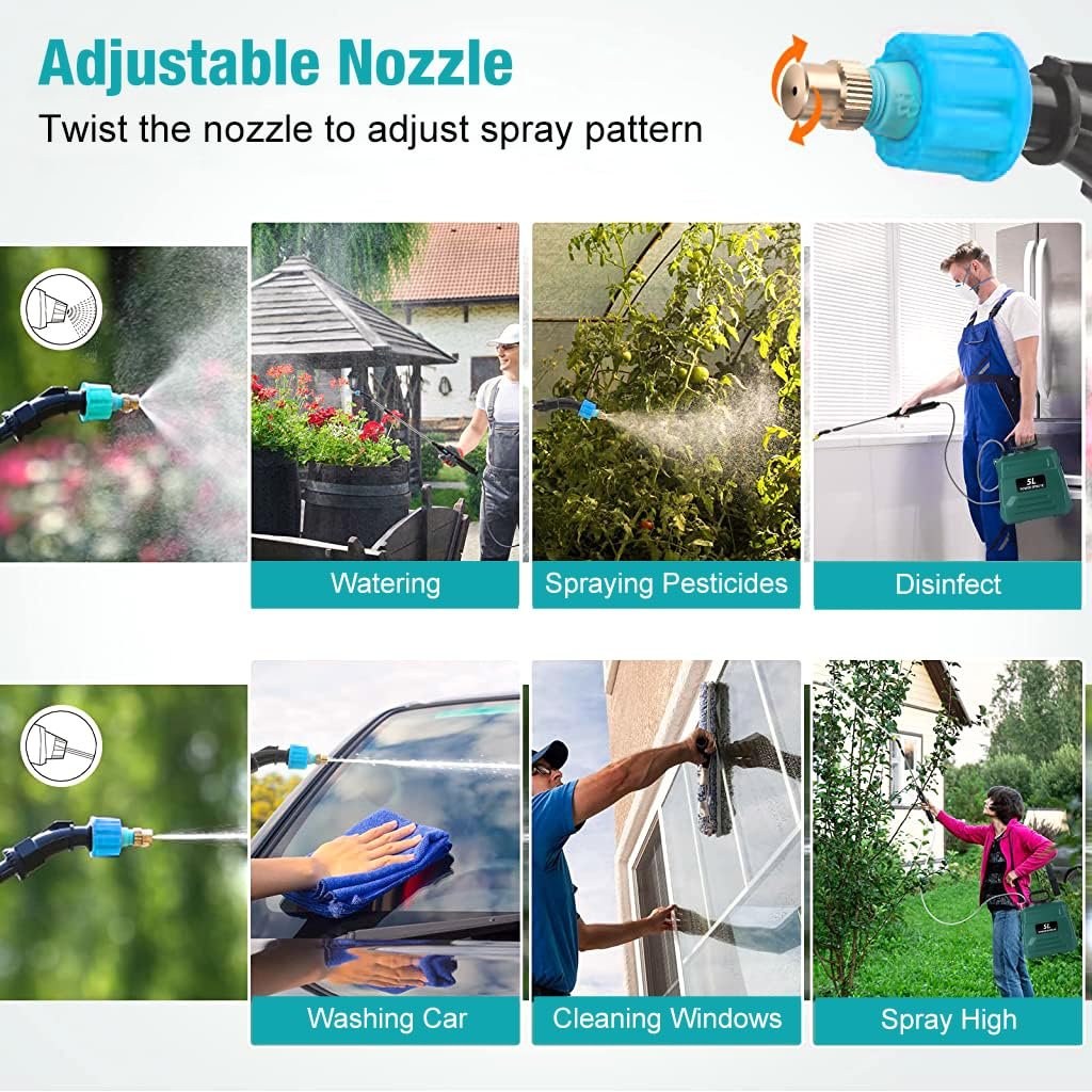 HASTHIP ® 5L Electric Sprayer, 3m Pipe Pressure Agriculture Sprayer Pump, USB Rechargeable Telescopic Spray Pump, with 2 Nozzles, USB Rechargeable for Gardening, Green