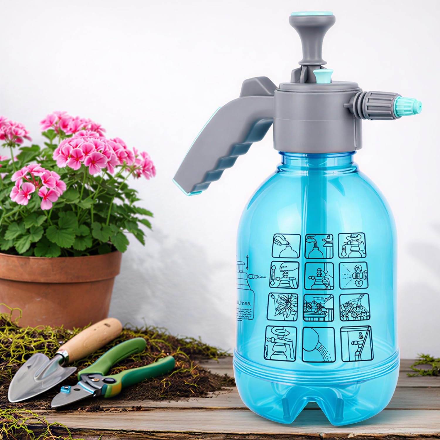ORILEY 2Ltr Handheld Garden Spray Bottle Clear Portable Sprayer with Adjustable Nozzle and Hand Pressure for Plant Mist Pumping Yard & Weed (Random Colour)