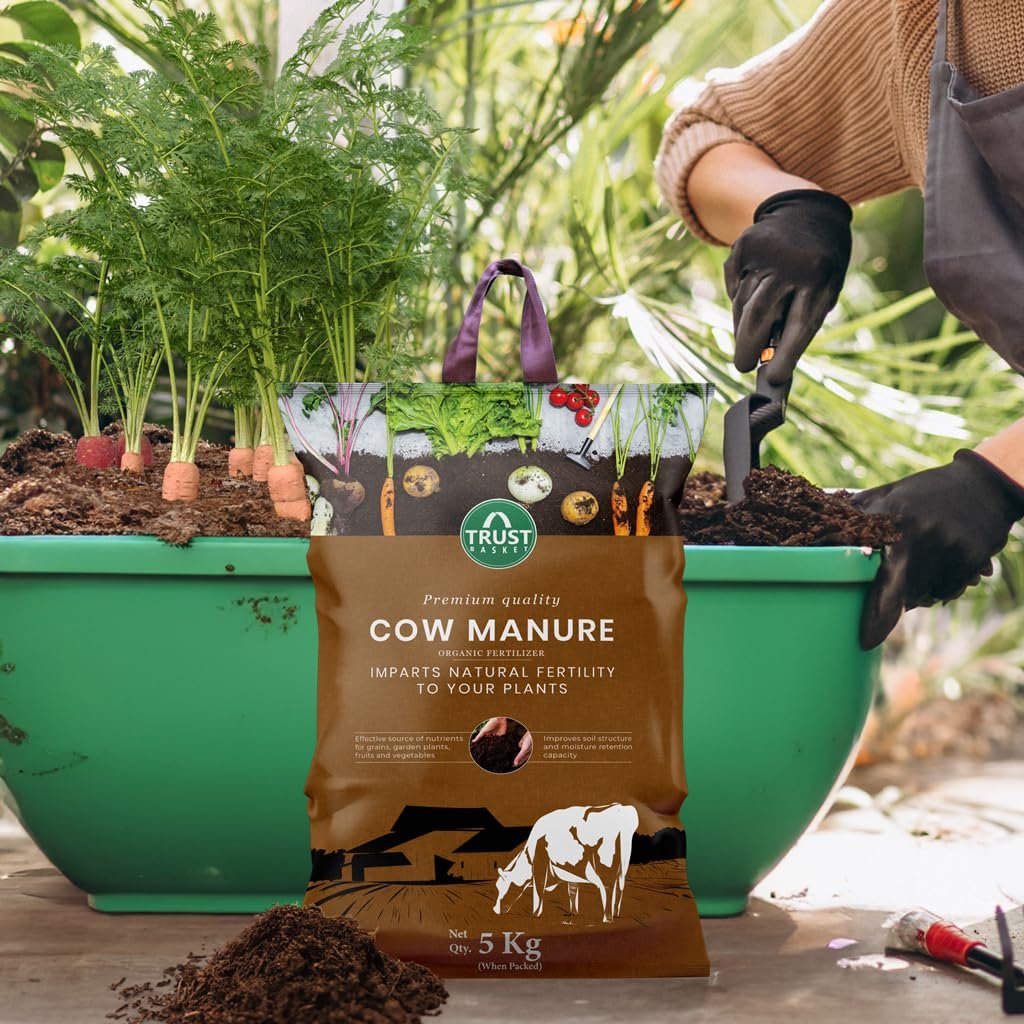 TrustBasket Cow Dung Manure 5kg | 100% Natural Organic Fertilizer for Plants | Nutrient-Rich Compost with Microbial Bio-Stimulants | Improves Plant Health, Water Retention & Soil Fertility
