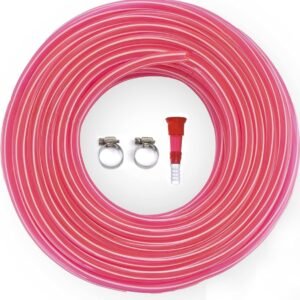 AKKIAGRO 0.5 Inch PVC Zebraline Water Pipe| Lightweight, Durable & Flexible| Hose with Accessories Connector & Clamps| Watering Garden, Cleaning, Outdoor-Indoor Use (30 Metre (98.425 Feet)) (Pink)