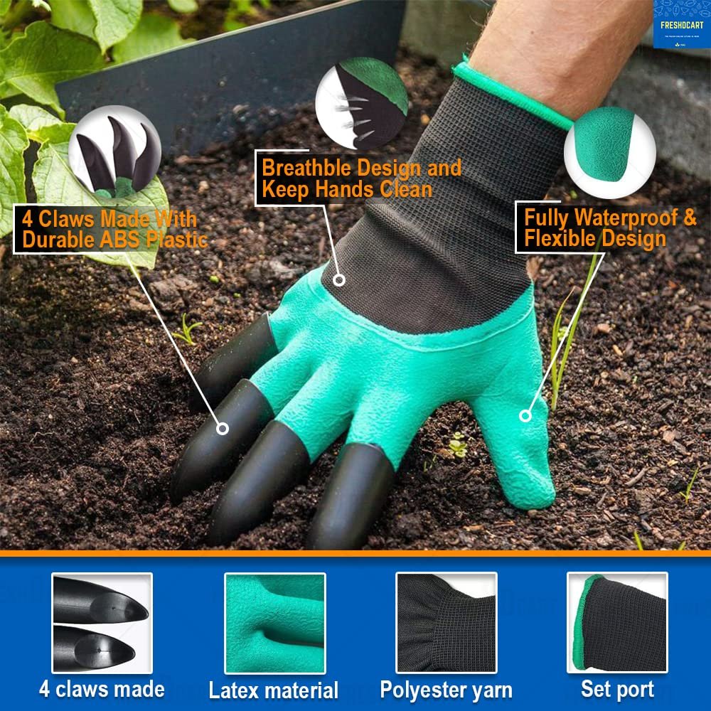 FreshDcart Gloves for Gardening Work โ Heavy Duty Washable Gardening Gloves for Home Garden Use with ABS Claws on Right Hand Fingertips for Digging (Free Size, Green, Pack of 1)