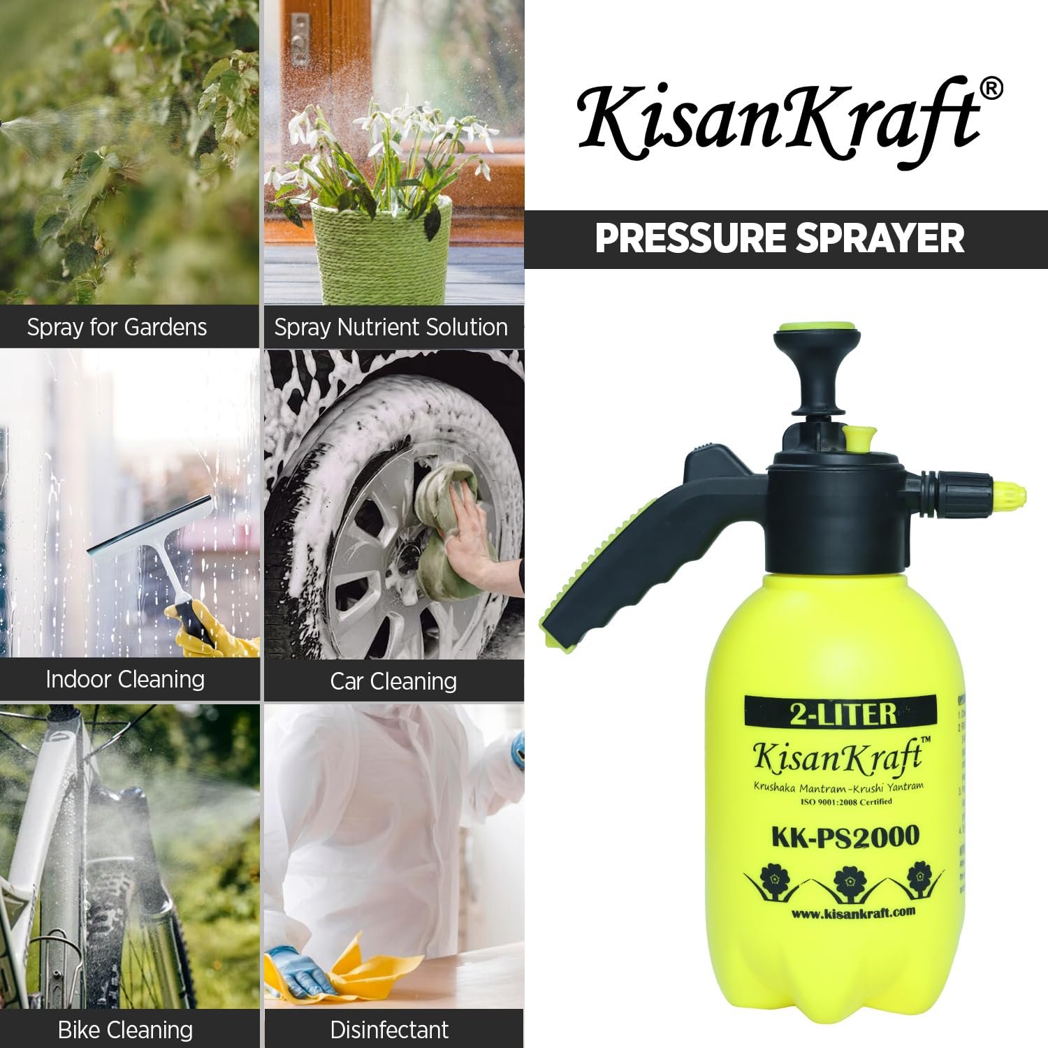 KisanKraft KK-PS2000 Manual Sprayer | 2L Capacity | Hand Operated for Easy Use | Perfect for Small to Medium Gardens, Indoor Plants | Efficient for Pesticides, Herbicides, and Liquid Fertilizers
