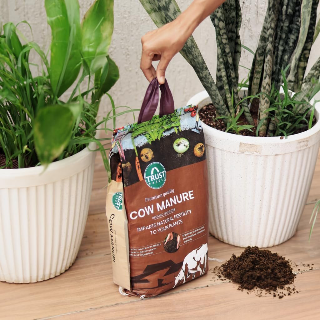 TrustBasket Cow Dung Manure 5kg | 100% Natural Organic Fertilizer for Plants | Nutrient-Rich Compost with Microbial Bio-Stimulants | Improves Plant Health, Water Retention & Soil Fertility