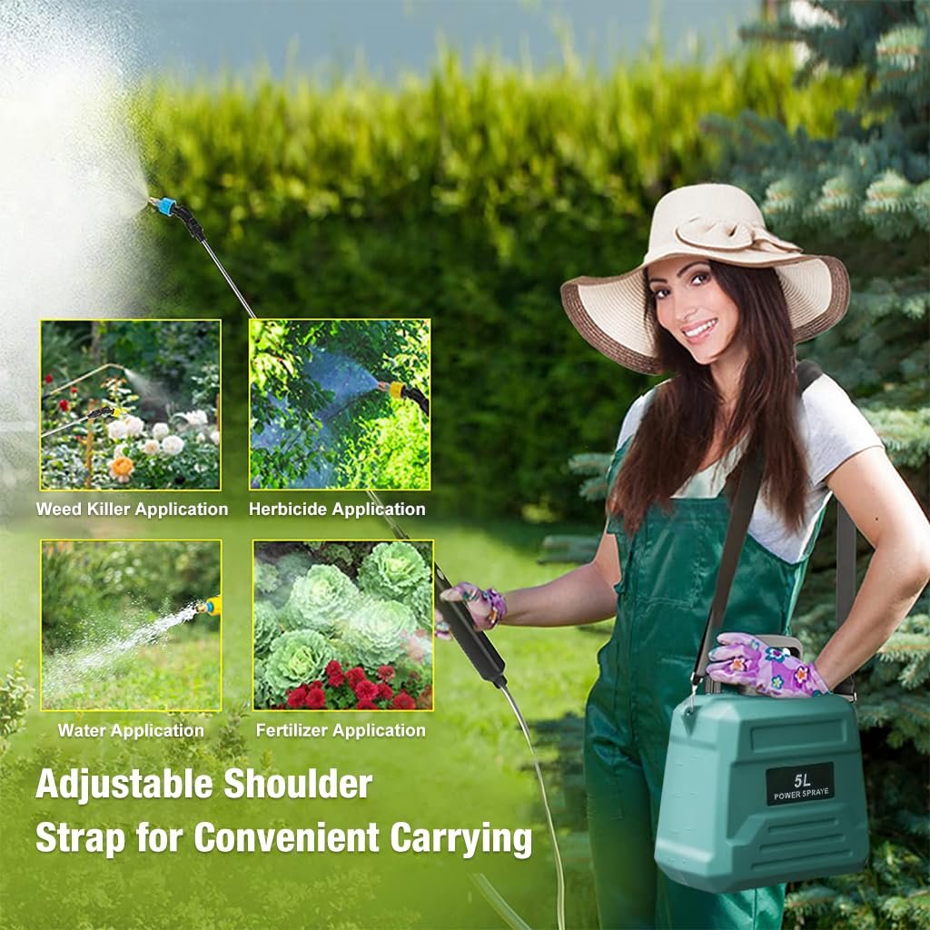 HASTHIP ® 5L Electric Sprayer, 3m Pipe Pressure Agriculture Sprayer Pump, USB Rechargeable Telescopic Spray Pump, with 2 Nozzles, USB Rechargeable for Gardening, Green