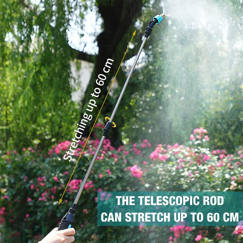 HASTHIP ® 5L Electric Sprayer, 3m Pipe Pressure Agriculture Sprayer Pump, USB Rechargeable Telescopic Spray Pump, with 2 Nozzles, USB Rechargeable for Gardening, Green