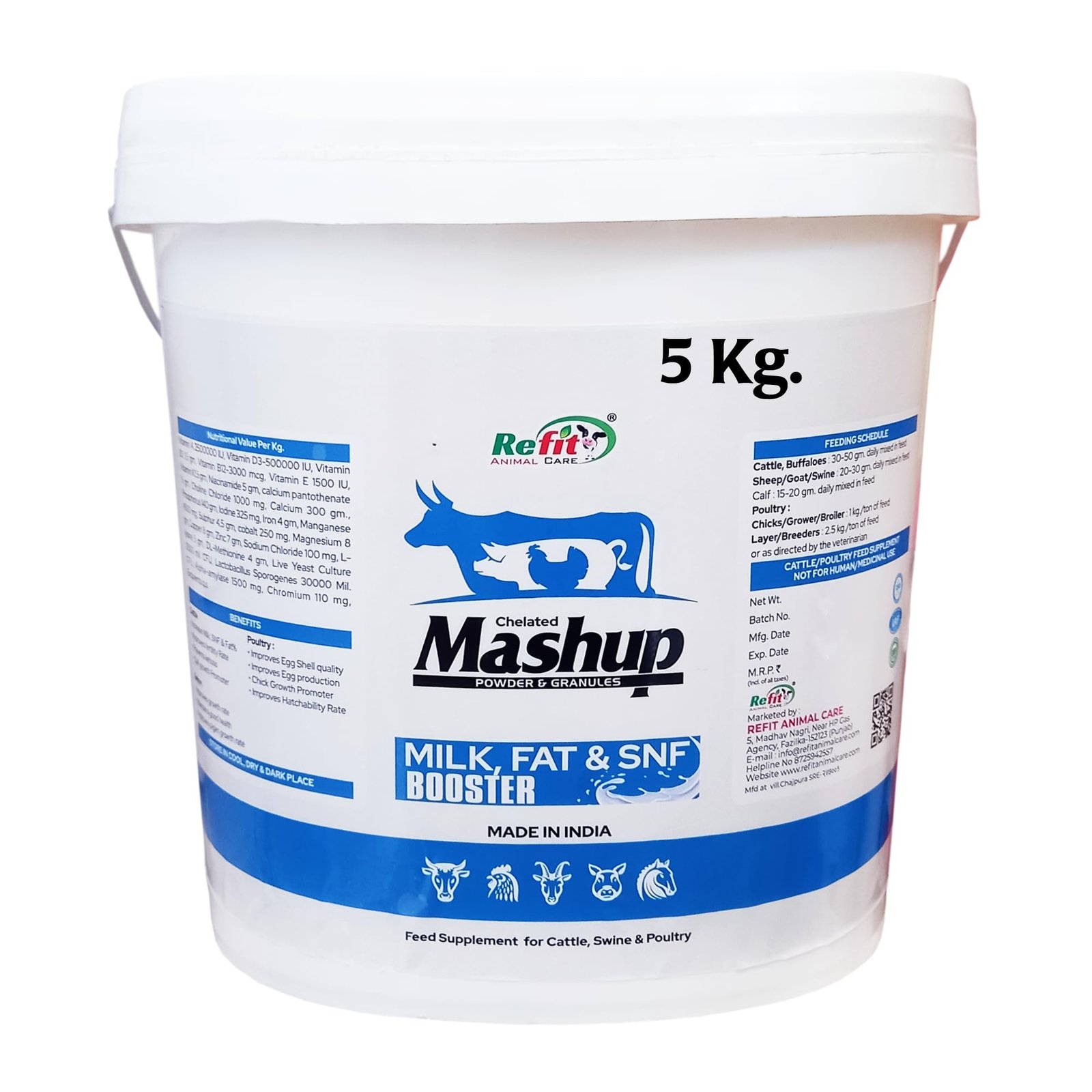 REFIT ANIMAL CARE Chelated Mineral Mixture Powder and Granules for Cow, Buffalo,Cattle, Goat, Chicks and Poultry, 5 Kg, Mashup