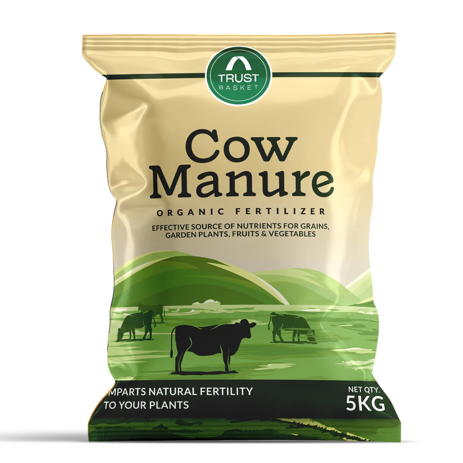 TrustBasket Cow Dung Manure 5kg | 100% Natural Organic Fertilizer for Plants | Nutrient-Rich Compost with Microbial Bio-Stimulants | Improves Plant Health, Water Retention & Soil Fertility