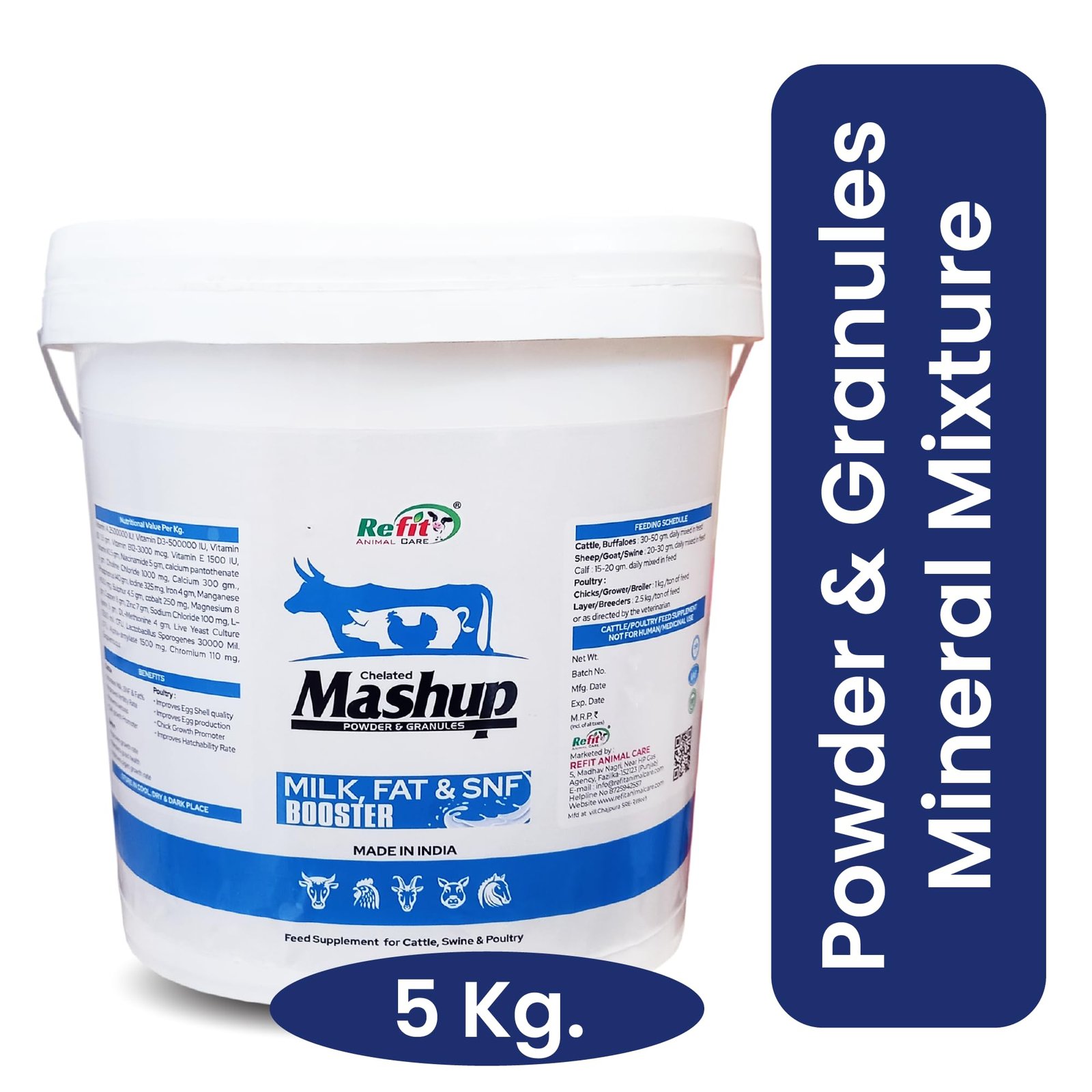 REFIT ANIMAL CARE Chelated Mineral Mixture Powder and Granules for Cow, Buffalo,Cattle, Goat, Chicks and Poultry, 5 Kg, Mashup