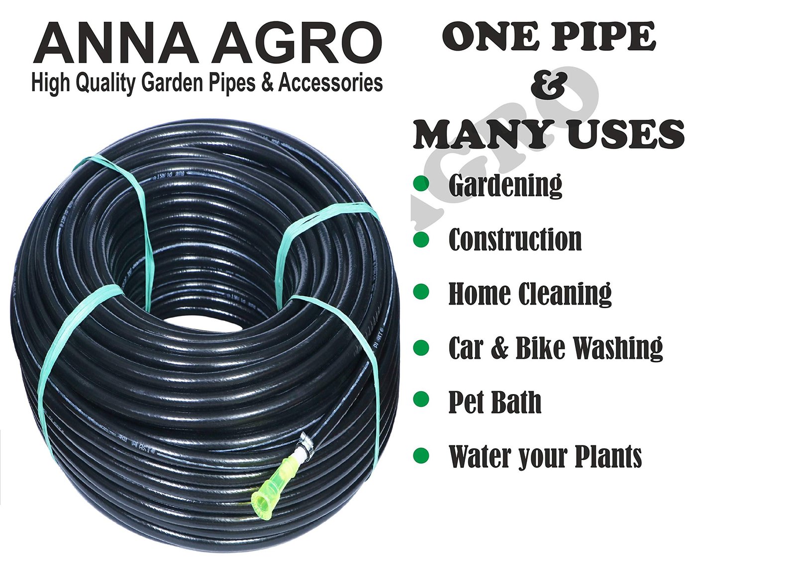 ANNA AGRO 1"Inch (19mm) 50 Meters(162.5 feet) Black,3 Layered Heavy Duty Braided Water Hose Pipe for Watering Easy to Connect, Garden, Car Wash, Floor Clean, Pet Bath,10 Year Replacement Warranty