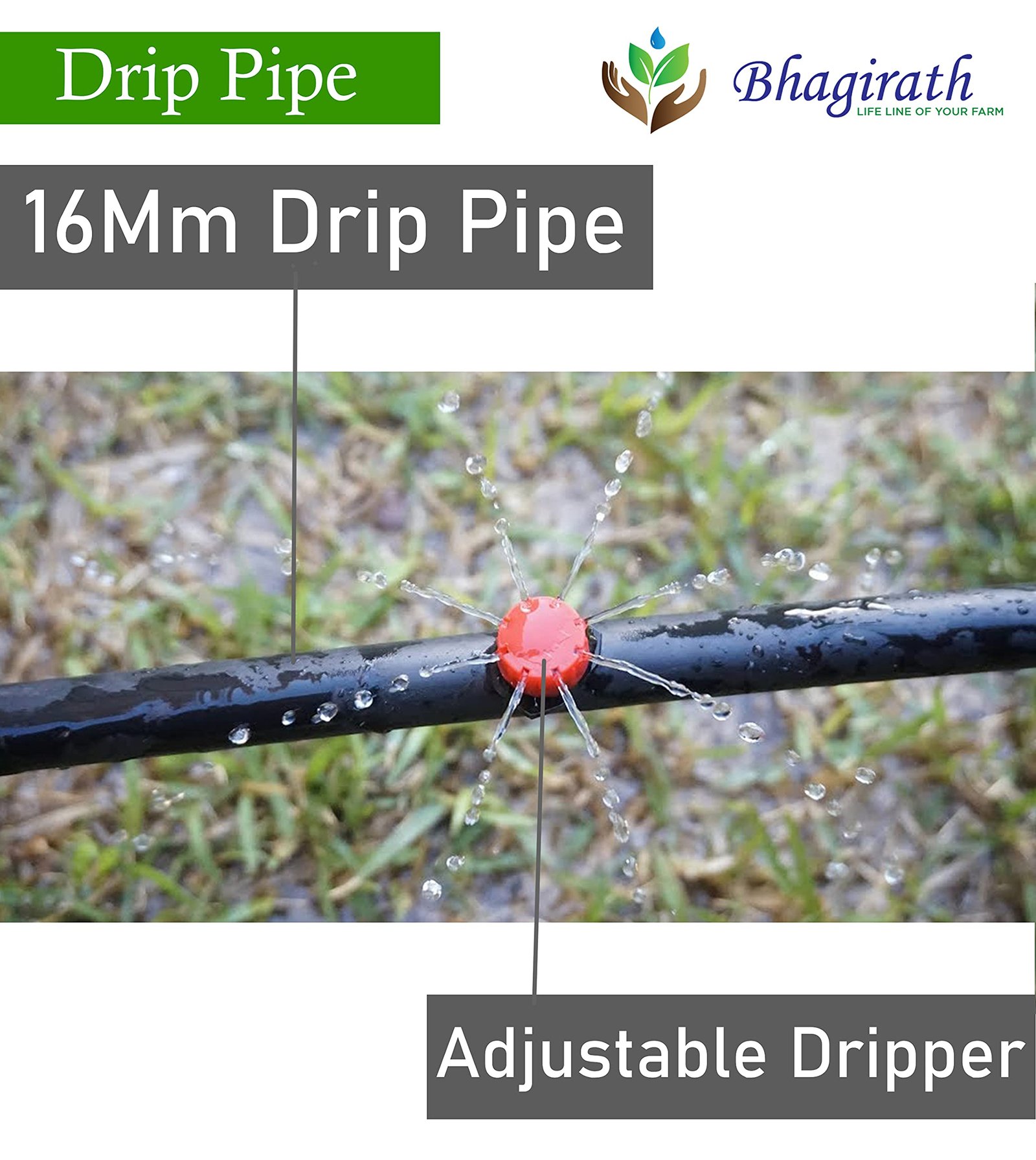 Bhagirath - Drip Irrigation 16Mm Diameter Main Supply Line Pipe (25 Meter) (Drip Pipe 25Meter) - Black