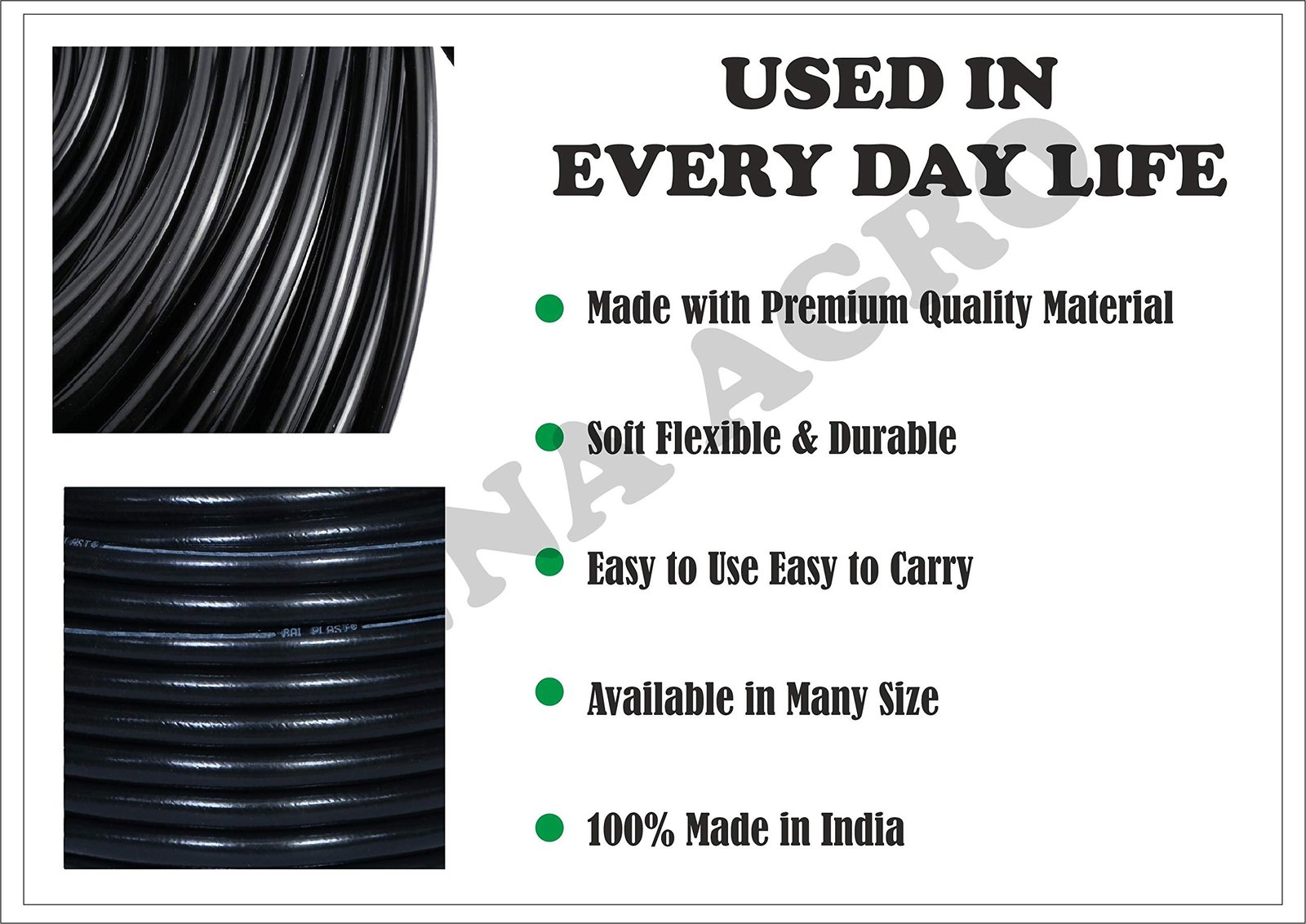 ANNA AGRO 1"Inch (19mm) 50 Meters(162.5 feet) Black,3 Layered Heavy Duty Braided Water Hose Pipe for Watering Easy to Connect, Garden, Car Wash, Floor Clean, Pet Bath,10 Year Replacement Warranty