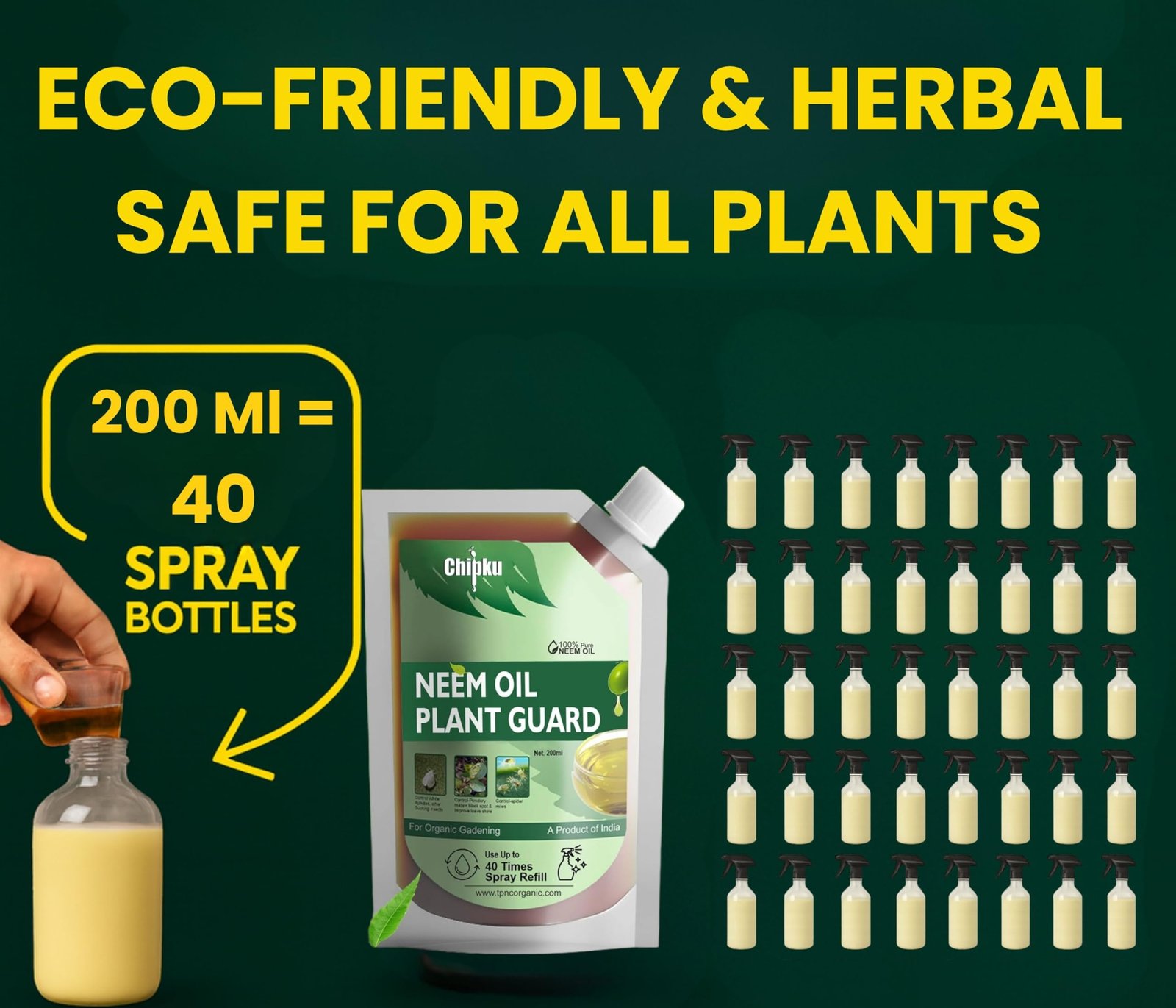 Chipku Pure Cold Pressed Water Soluble Neem Oil 200ml With Free Empty Spray Bottle Concentrate For Plants & Garden For Indoor And Outdoor Removes Aphids Fungus Mildew For Making 40 Neem Spray Bottles