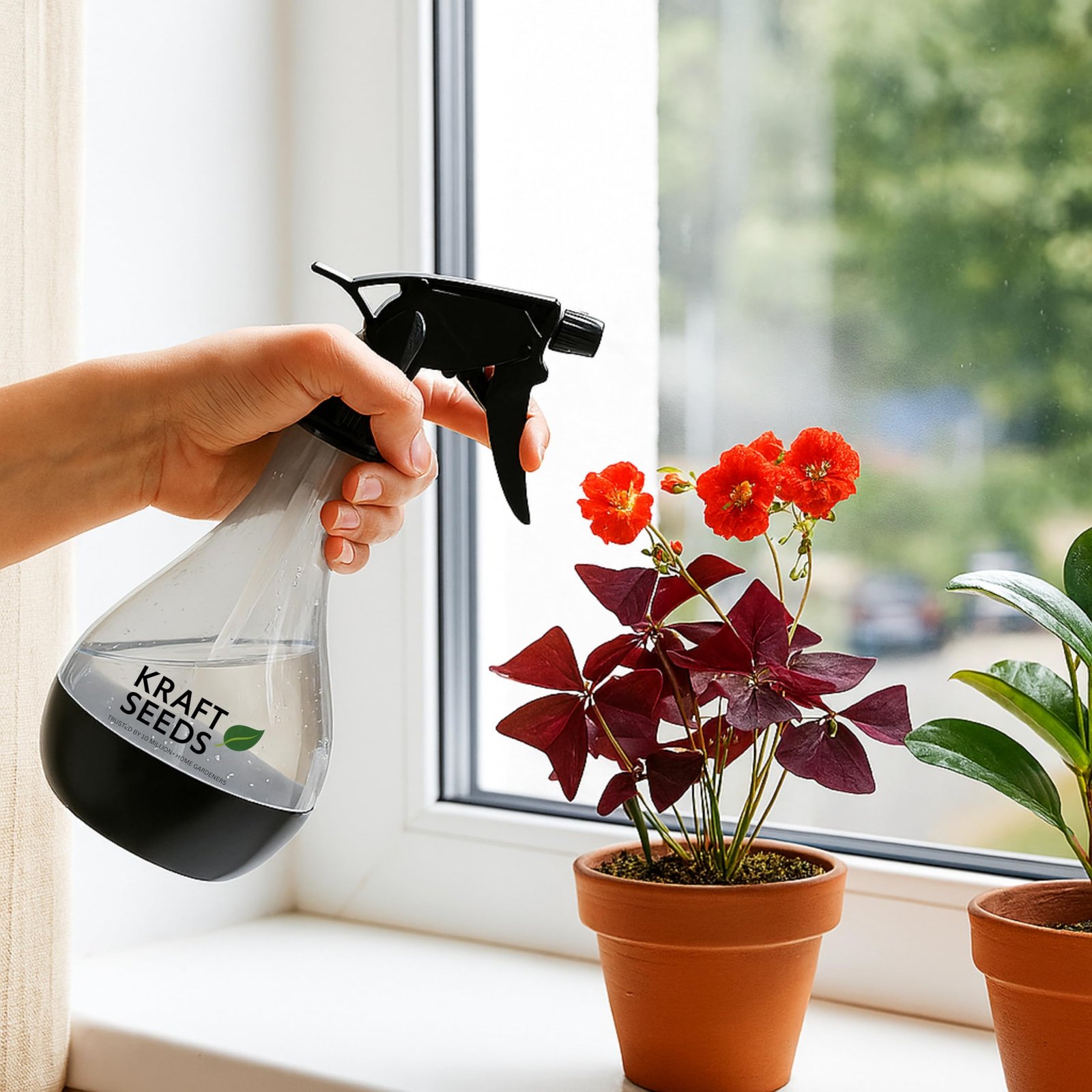 Kraft Seeds 770ml Spray Bottle for Plants, Compact Water Spray Bottle, Garden with Adjustable Nozzle, Leak-Proof Hand, Multi-Purpose use, Transparent Sprayer for Lawn Garden
