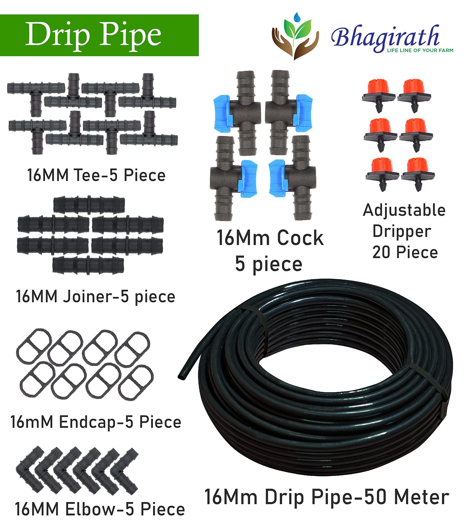 BHAGIRATH - Drip Irrigation 16mm Diameter Main Supply Line Pipe (50 Meter) Black