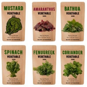 Navika Seeds ; Grow with Us Easy To Grow Vegetable Seeds Combo|Mustard, Spinach, Amaranthus, Bathua, Fenugreek, Coriander Vegetable Seeds|Each Packet Contain 20 Gram Seeds|Pack of 6