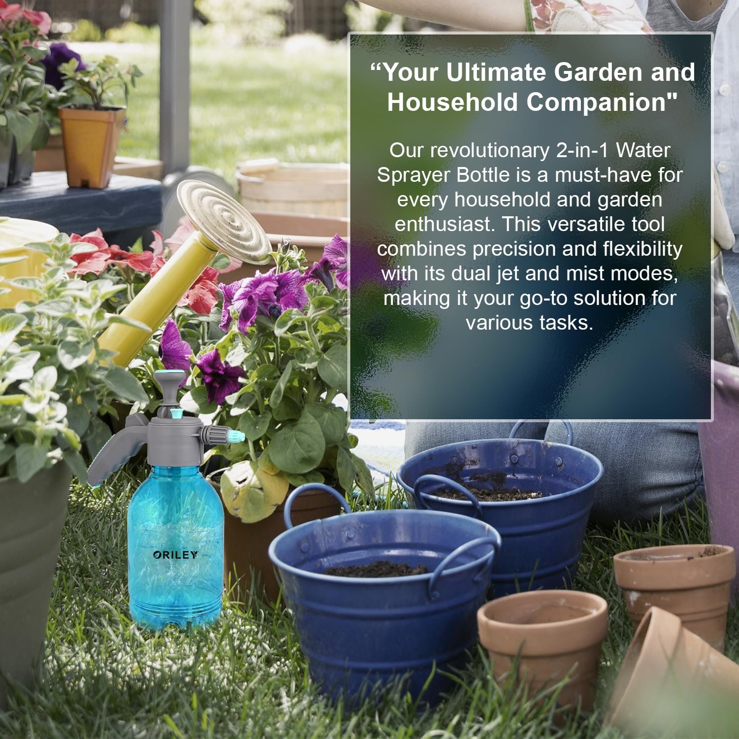 ORILEY 2Ltr Handheld Garden Spray Bottle Clear Portable Sprayer with Adjustable Nozzle and Hand Pressure for Plant Mist Pumping Yard & Weed (Random Colour)