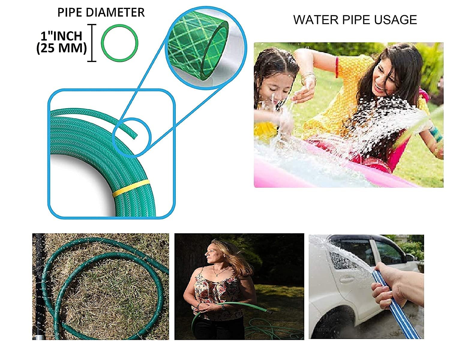 ANNA AGRO 1"Inch (19mm) 50 Meters(162.5 feet) Black,3 Layered Heavy Duty Braided Water Hose Pipe for Watering Easy to Connect, Garden, Car Wash, Floor Clean, Pet Bath,10 Year Replacement Warranty