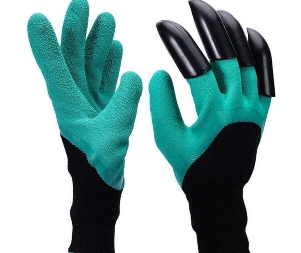 CINAGRO Heavy Duty Garden Claw Gloves with ABS Plastic Fingertips on Right Hand for Digging & Planting, Washable Protective Hand Gloves for Home Garden, Farming & Outdoor Use (Free Size, Green)
