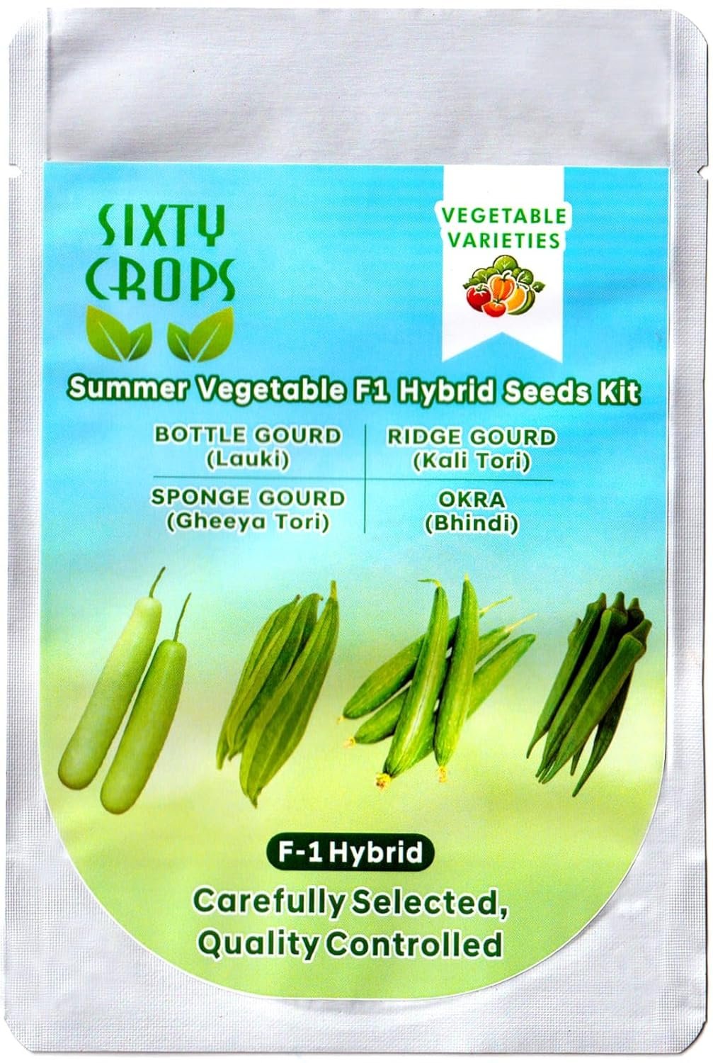 Summer Vegetable (Approx. 50 seeds) F1 Hybrid Seeds Kit | Lauki, Kali Tori, Gheeya Tori & Bhindi Seeds | High Yield Kitchen Garden Seeds