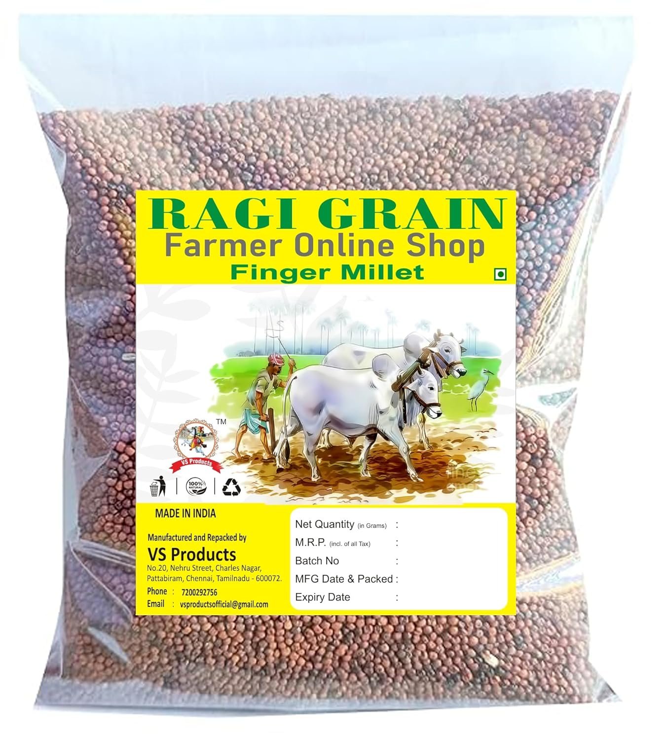 VS Products Ragi Grain(Finger Millet), 500 g