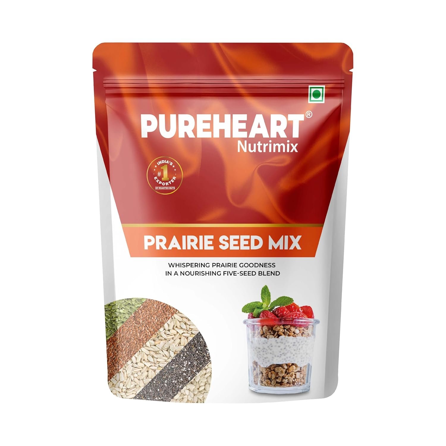 PUREHEART Prairie Trail 5-Seed Mix – Flax, Chia, Pumpkin, Sunflower & Watermelon Seeds | High Protein, Omega-3, Fiber | Healthy Crunchy Snack & Salad Topping | Gluten-Free & Nutritional – 80g
